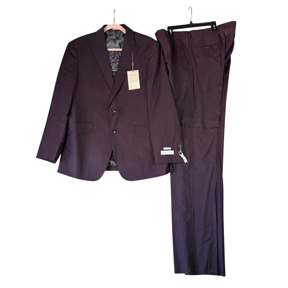 Joseph Abboud White Slim Fit Performance Suit Plum Purple 40R 34W NWT